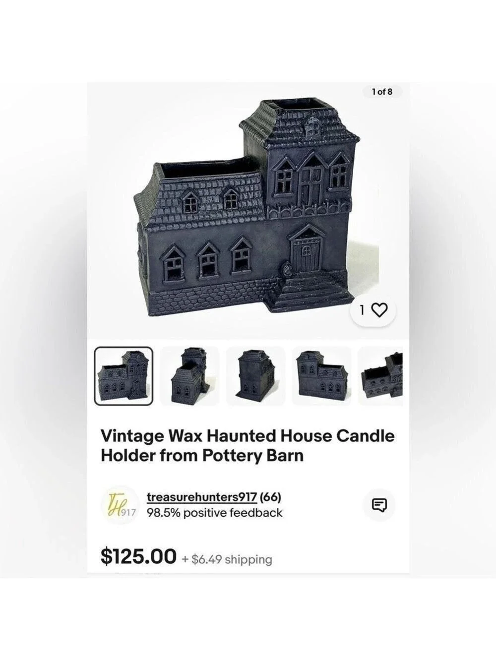 Pottery Barn Wax Haunted House Votive Candle Holder Halloween Vintage Black